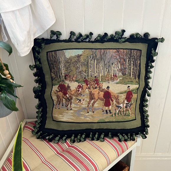 NWT HKH Vintage English Fox Hunt Needlepoint by Hand Tapestry Pillow Cover - Picture 1 of 15